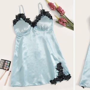 Crochet Trim Satin Cami Lingerie Dress